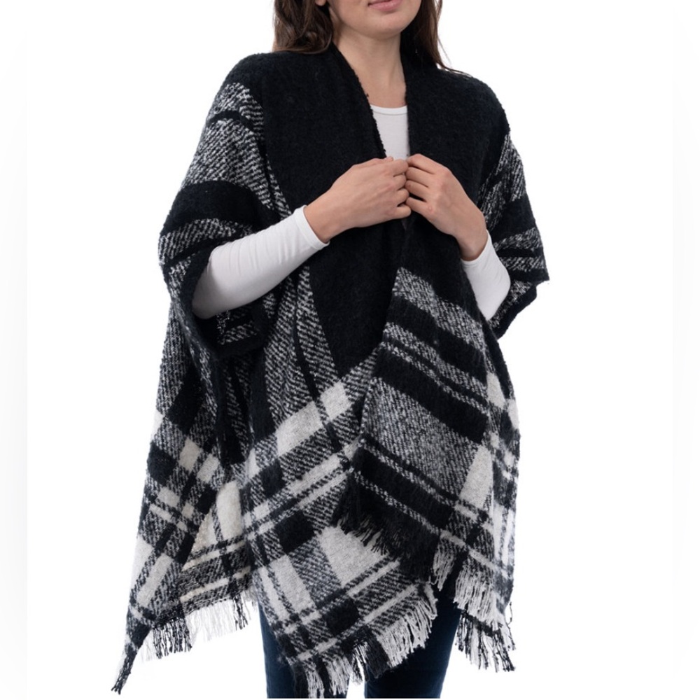 COPY - NWT Style & Co. Open-Front Plaid Fringe-Trim Kimono